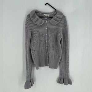 Rouje Paris Billy Mohair Wool Blend Knit Ruffle Collar Lavender Grey Cardigan